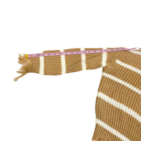 Polly & Esther Beige & White Stripes Destructed Chunky Knit Cropped Sweater, S - Picture 8 of 10